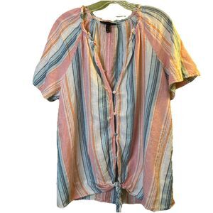 Lane Bryant size 14 Top linen rayon blend tie bottom Flawed Missing top Button